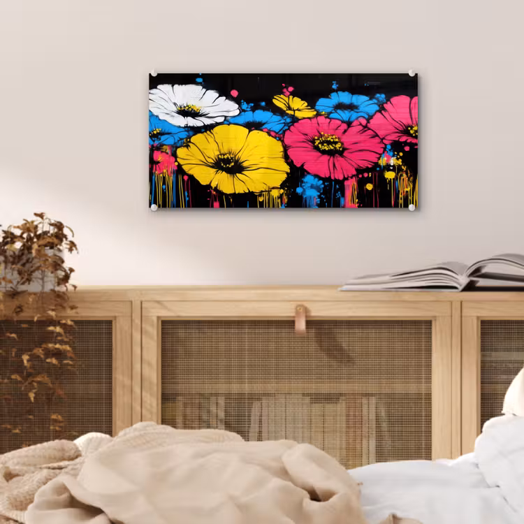 Glas schilderij - Graffiti - Bloemen - Kleur — 5