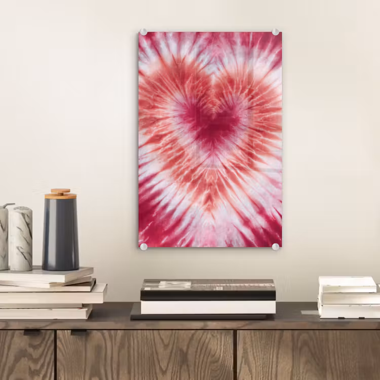 Glas schilderij - Hartvorm - Roze - Tie dye — 2