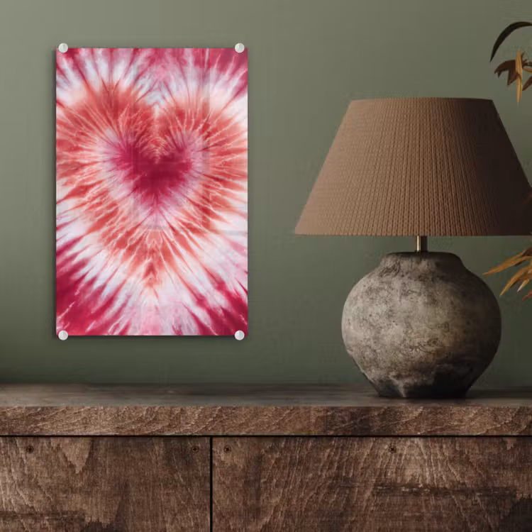 Glas schilderij - Hartvorm - Roze - Tie dye — 4