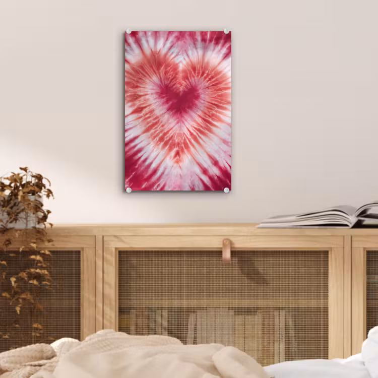 Glas schilderij - Hartvorm - Roze - Tie dye — 5