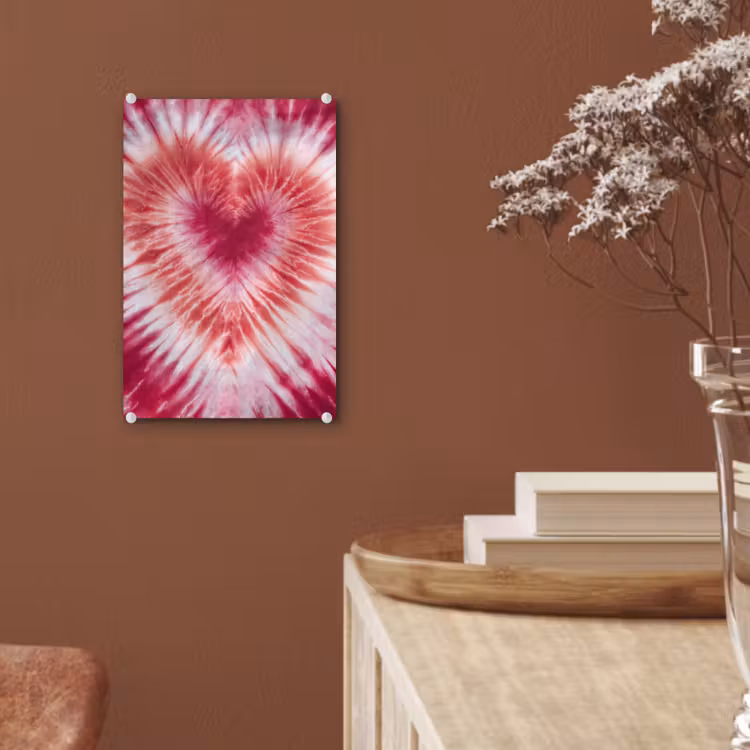 Glas schilderij - Hartvorm - Roze - Tie dye — 6