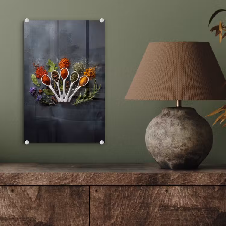 Glas schilderij - Lepels - Wit - Poeder - Kruiden — 4