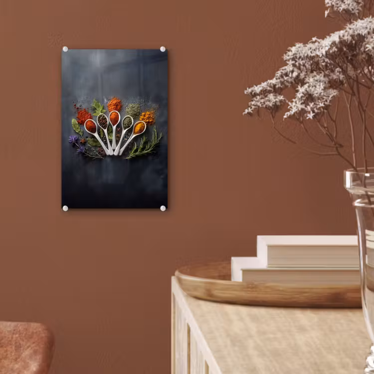 Glas schilderij - Lepels - Wit - Poeder - Kruiden — 6