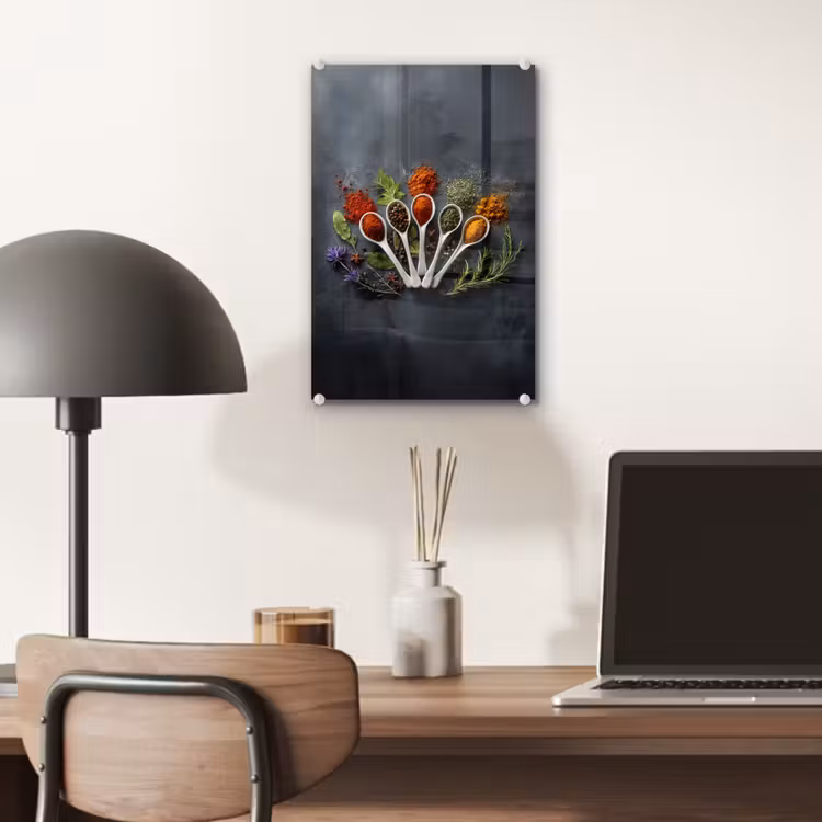 Glas schilderij - Lepels - Wit - Poeder - Kruiden — 7