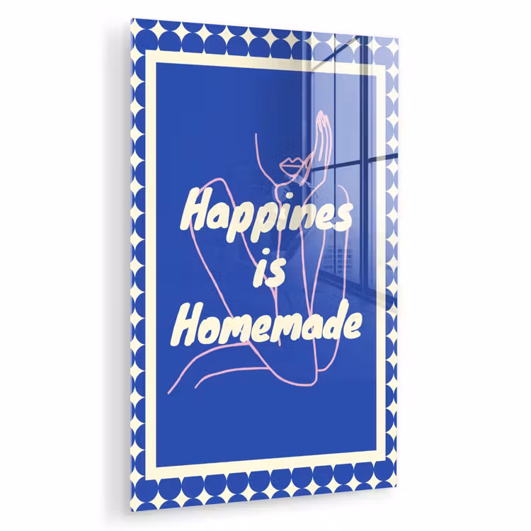 Glas schilderij - Lijntekening - Vrouw - Quote - Blauw — 1