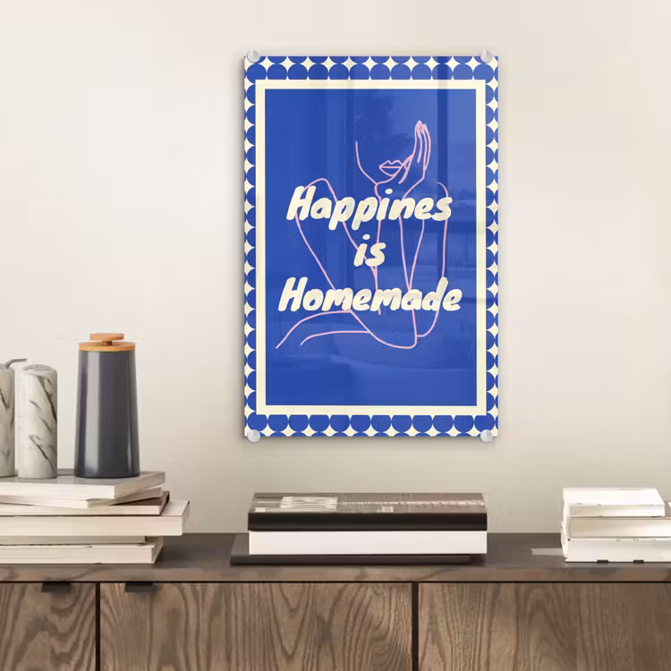 Glas schilderij - Lijntekening - Vrouw - Quote - Blauw — 2
