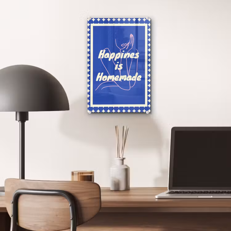 Glas schilderij - Lijntekening - Vrouw - Quote - Blauw — 7
