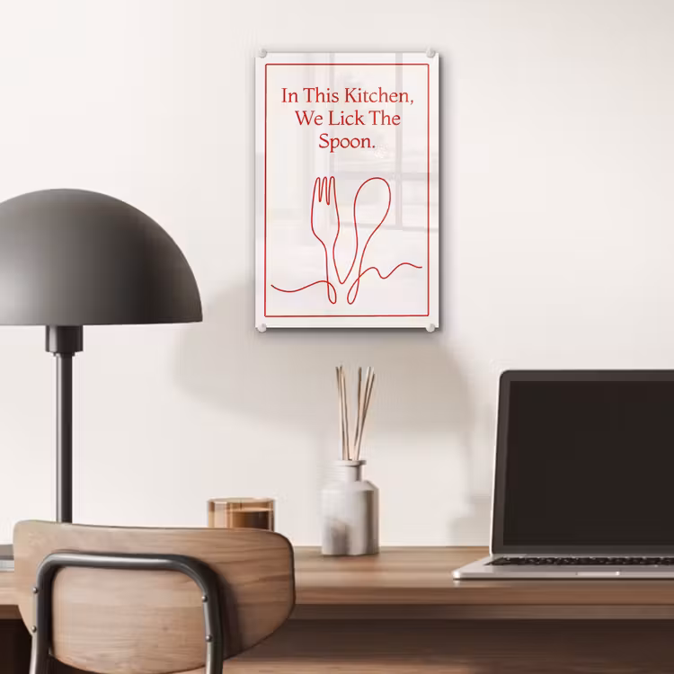 Glas schilderij - Minimalistisch - Vork - Lepel - Lijntekening — 7
