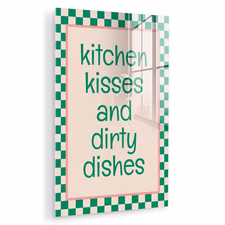 Glas schilderij - Quote - Groen - Geblokt - Keuken — 1