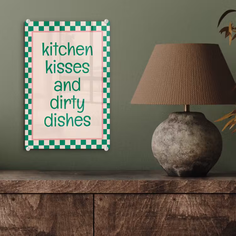 Glas schilderij - Quote - Groen - Geblokt - Keuken — 4