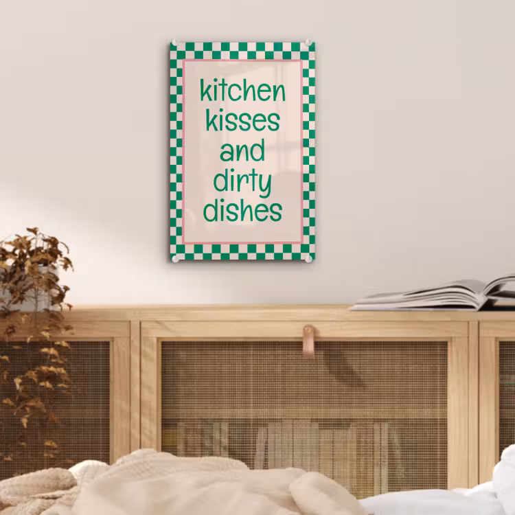 Glas schilderij - Quote - Groen - Geblokt - Keuken — 5