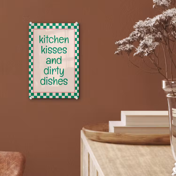 Glas schilderij - Quote - Groen - Geblokt - Keuken — 6