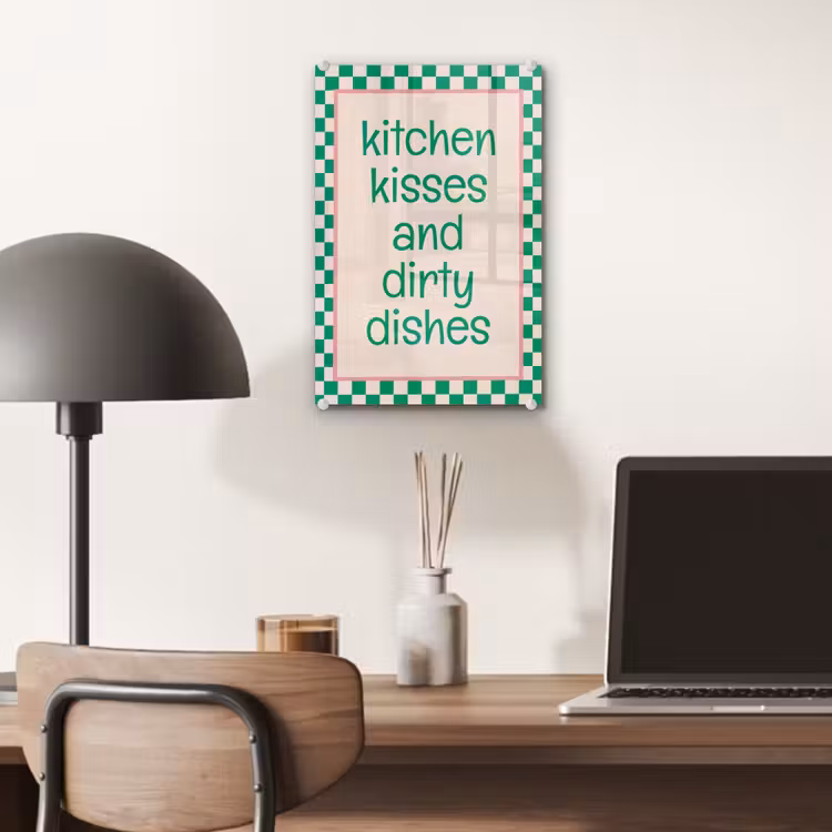 Glas schilderij - Quote - Groen - Geblokt - Keuken — 7