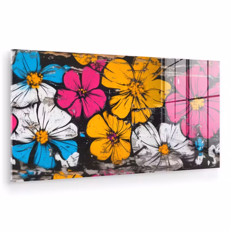 Glas schilderij - Street Art - Bloemen - Mix — 1