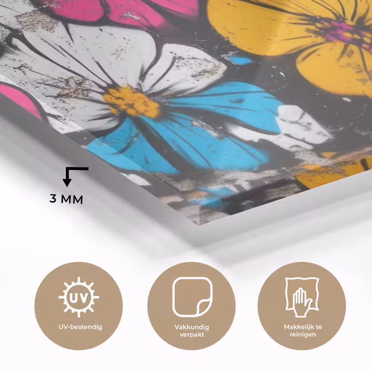 Glas schilderij - Street Art - Bloemen - Mix — 3