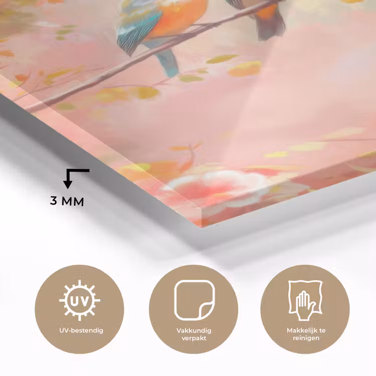 Glas schilderij - Vogels - Tak - Quote - Roze — 3