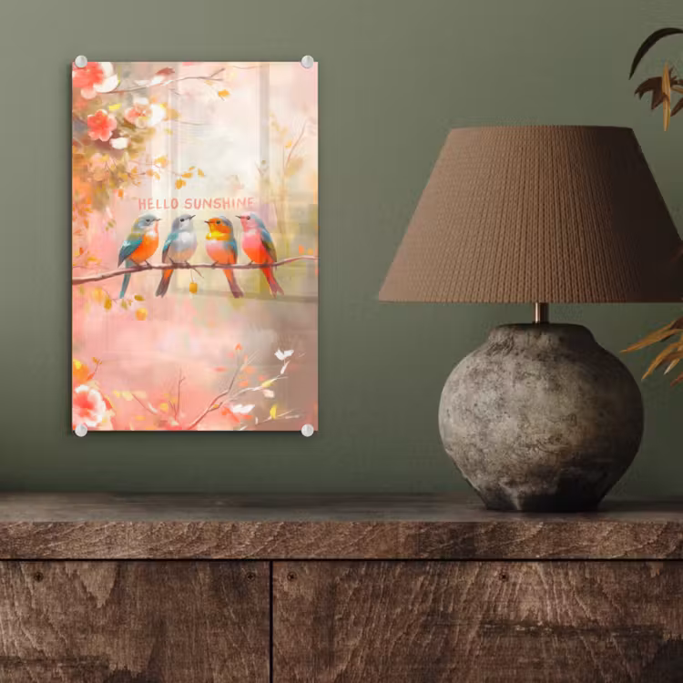 Glas schilderij - Vogels - Tak - Quote - Roze — 4