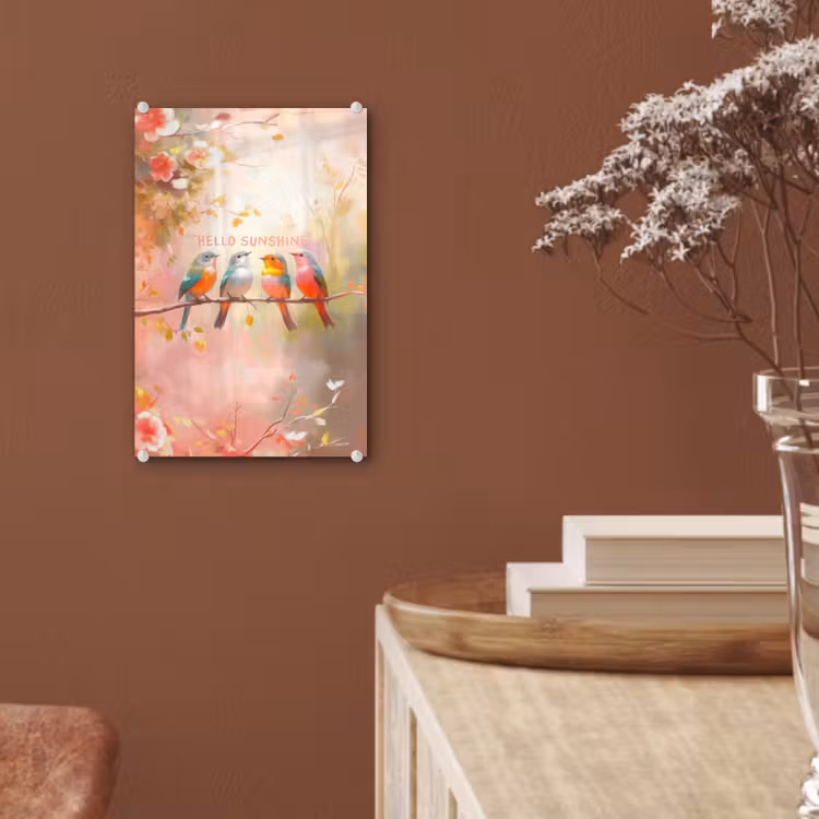 Glas schilderij - Vogels - Tak - Quote - Roze — 6