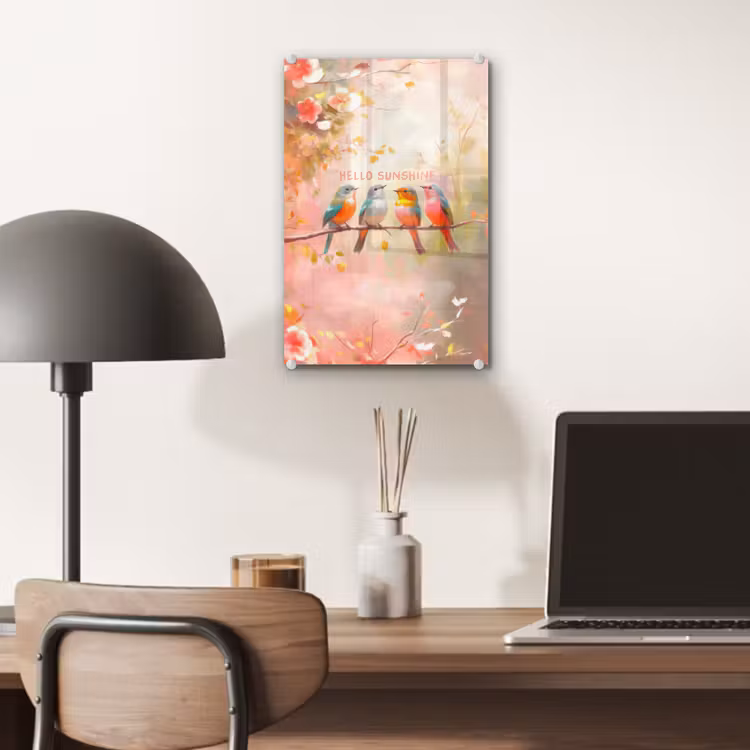 Glas schilderij - Vogels - Tak - Quote - Roze — 7