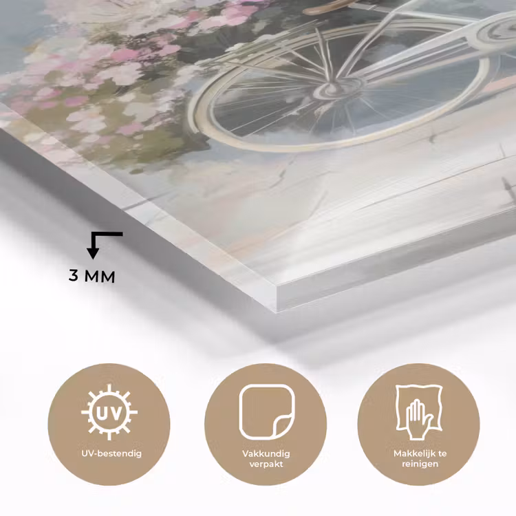 Glas schilderij - Fiets - Pastelkleuren - Bloemen — 3