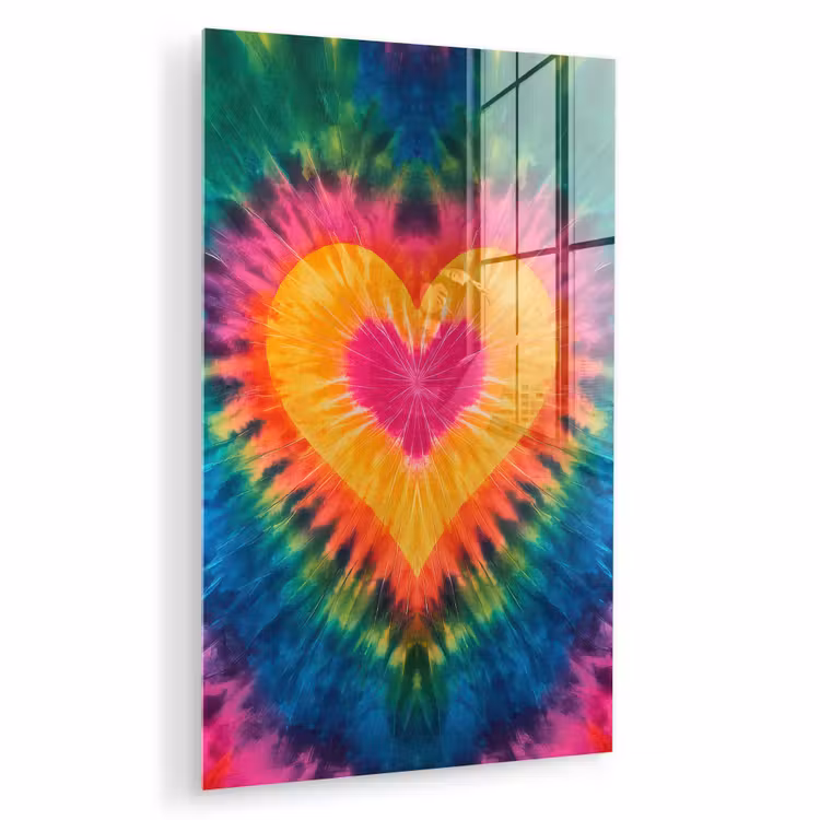 Glas schilderij - Hart - Tie Dye - Kleurrijk — 1
