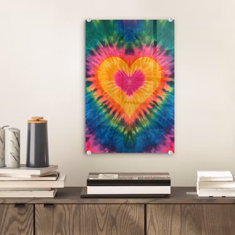 Glas schilderij - Hart - Tie Dye - Kleurrijk — 2