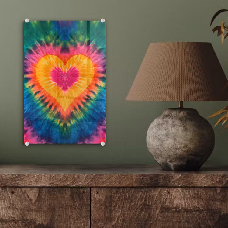 Glas schilderij - Hart - Tie Dye - Kleurrijk — 4