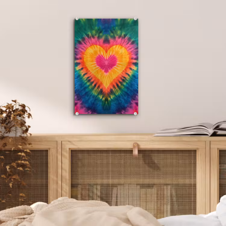 Glas schilderij - Hart - Tie Dye - Kleurrijk — 5