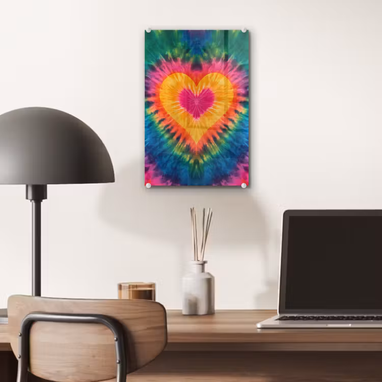 Glas schilderij - Hart - Tie Dye - Kleurrijk — 7