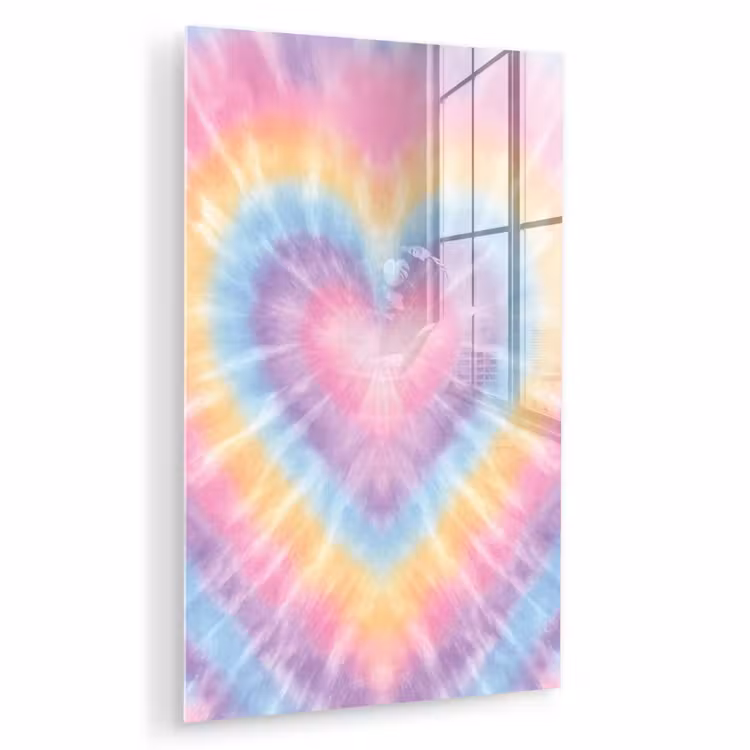 Glas schilderij - Hartvorm - Pastelkleuren - Tie Dye — 1