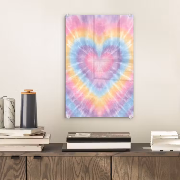 Glas schilderij - Hartvorm - Pastelkleuren - Tie Dye — 2
