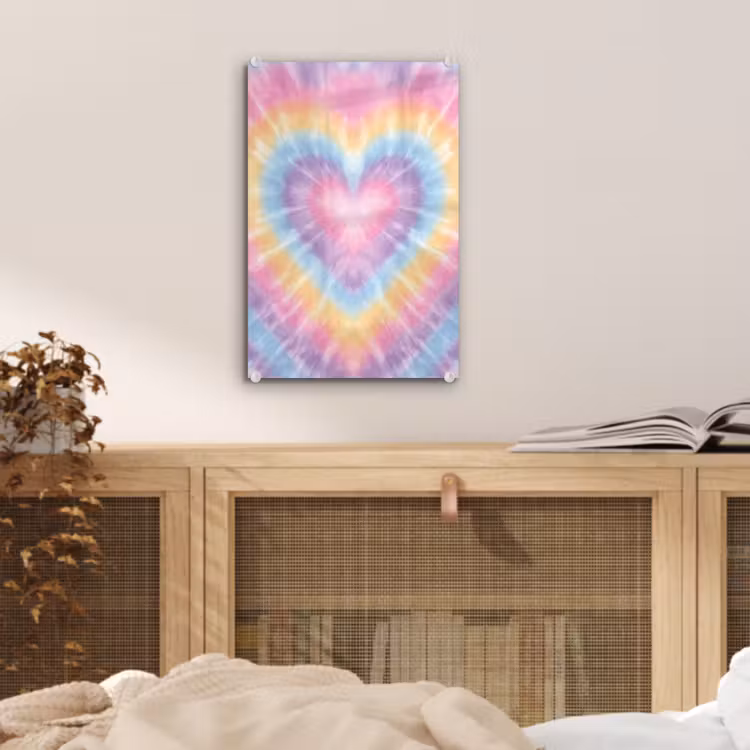 Glas schilderij - Hartvorm - Pastelkleuren - Tie Dye — 5