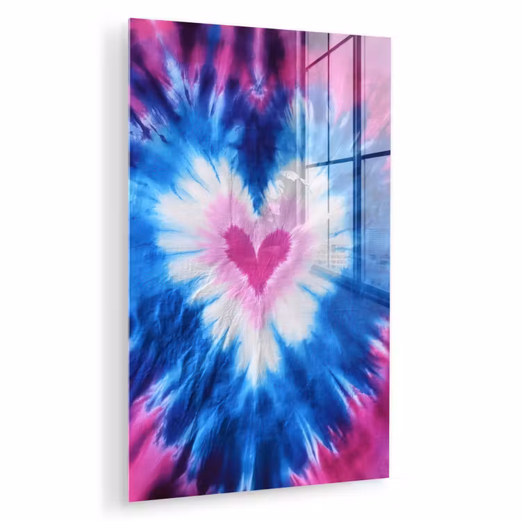 Glas schilderij - Hartvormig - Tie dye - Paars — 1