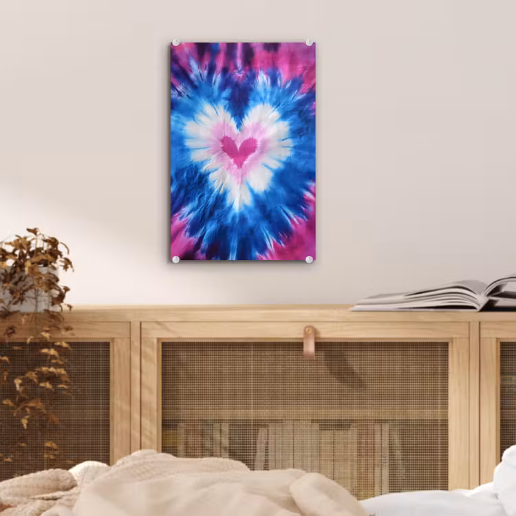 Glas schilderij - Hartvormig - Tie dye - Paars — 5