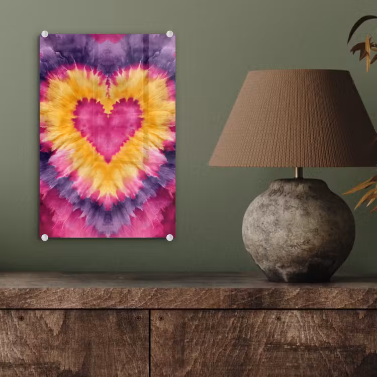Glas schilderij - Tie dye - Hartvorm - Vlammen - Oranje — 4