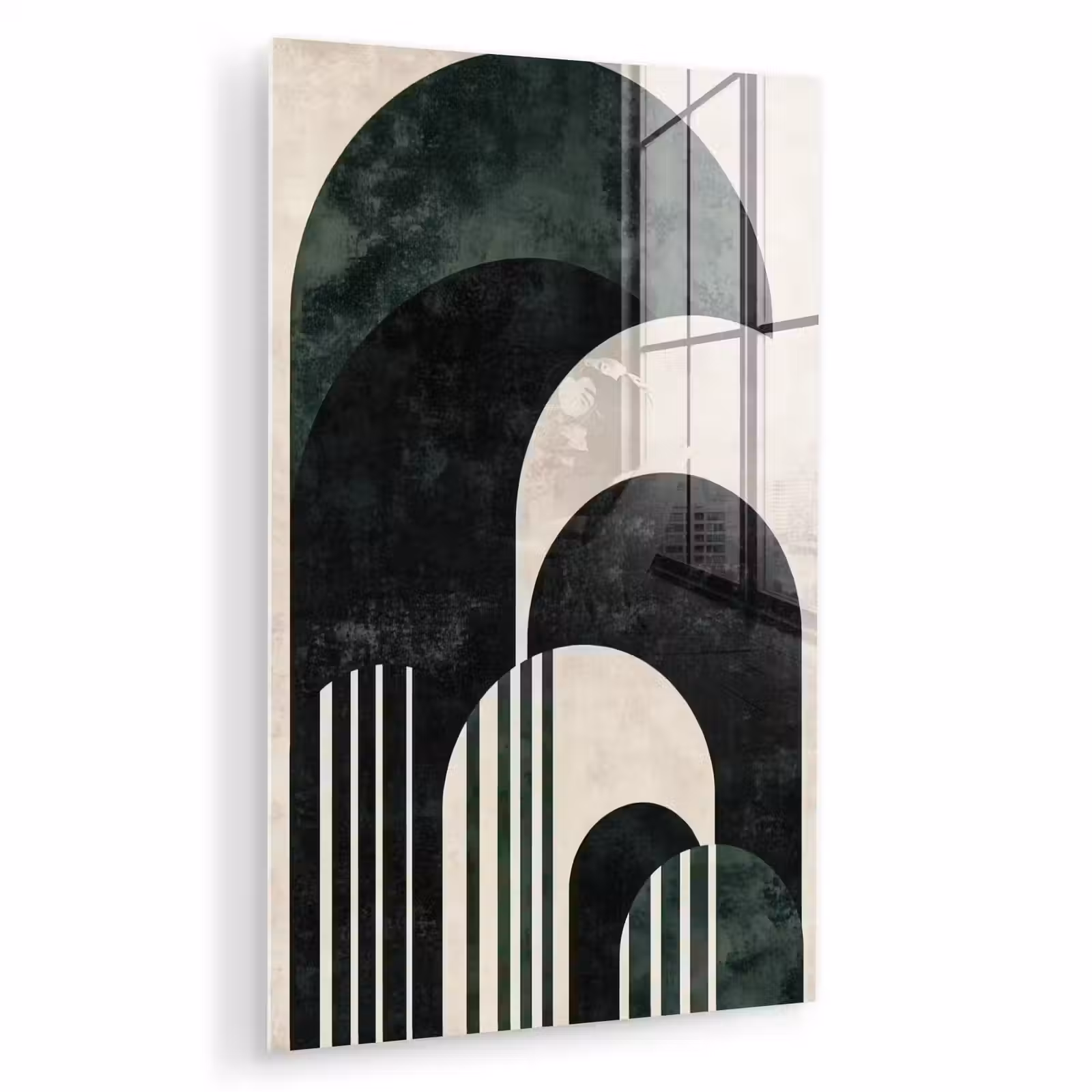 Glas schilderij - Bogen - Donkergroen - Lijnen — 1
