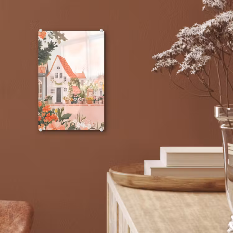 Glas schilderij - Bloemen - Huizen - Dorp — 6