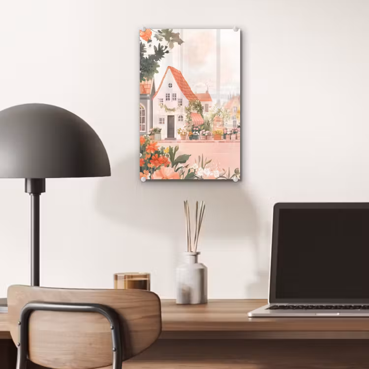 Glas schilderij - Bloemen - Huizen - Dorp — 7
