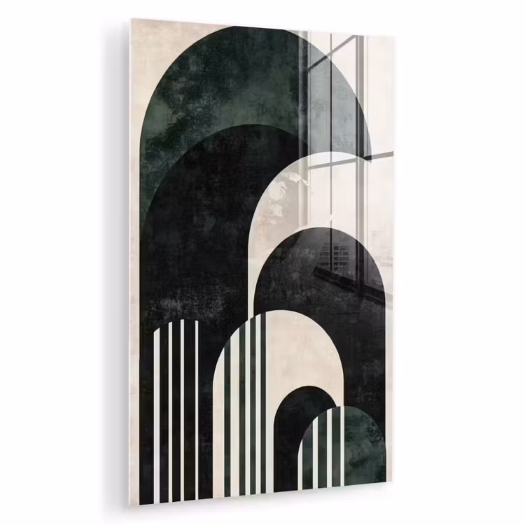 Glas schilderij - Bogen - Donkergroen - Lijnen — 1