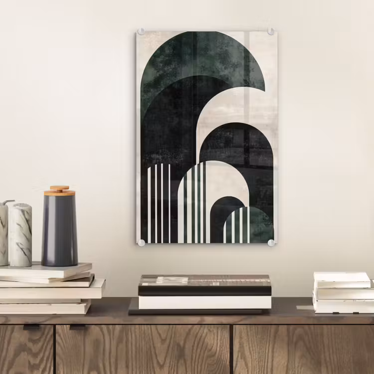 Glas schilderij - Bogen - Donkergroen - Lijnen — 2