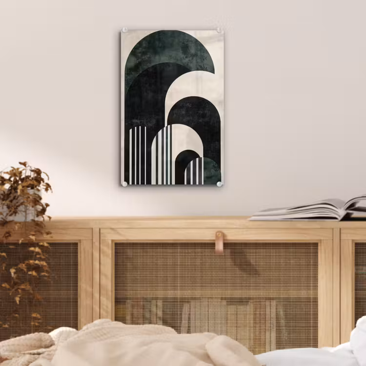 Glas schilderij - Bogen - Donkergroen - Lijnen — 5