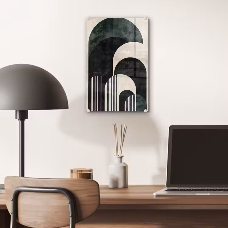 Glas schilderij - Bogen - Donkergroen - Lijnen — 7