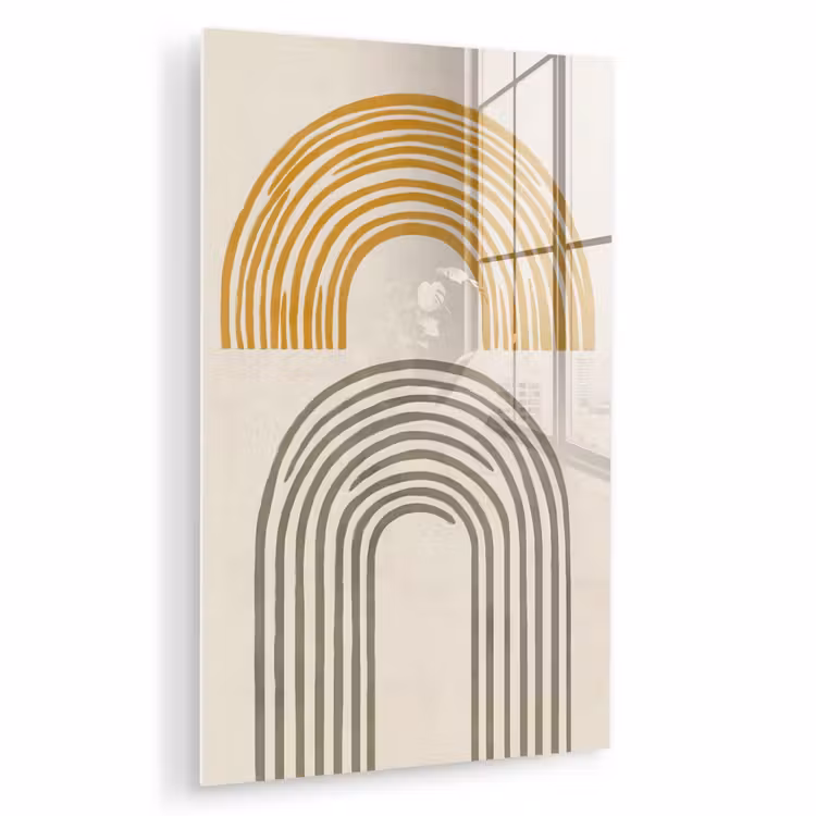 Glas schilderij - Bogen - Lijnen - Oranje - Minimalistisch — 1