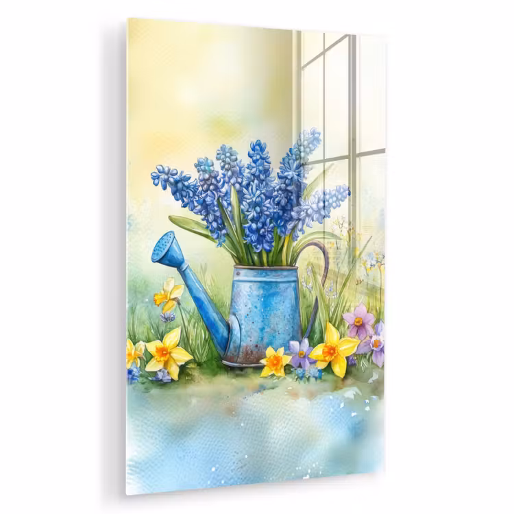 Glas schilderij - Gieter - Lavendel - Bloesems — 1