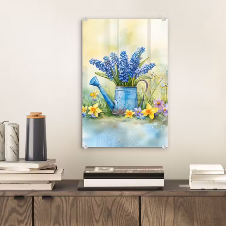 Glas schilderij - Gieter - Lavendel - Bloesems — 2