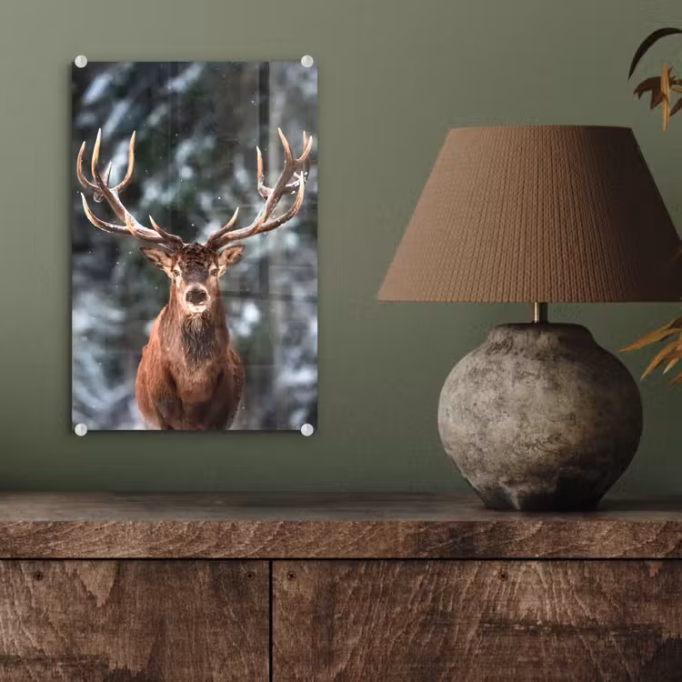 Glas schilderij - Hert - Winter - Sneeuw - Bos - Natuur - Dier — 4