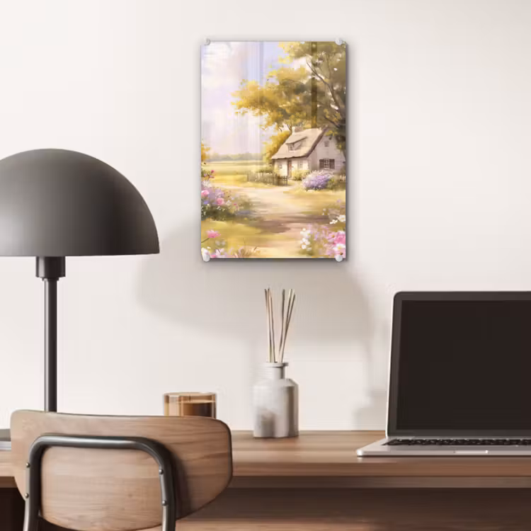 Glas schilderij - Huisje - Hout - Bloemen — 7