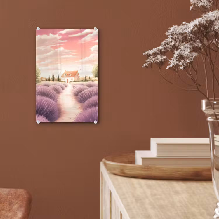 Glas schilderij - Lavendelveld - Huis - Paars — 6