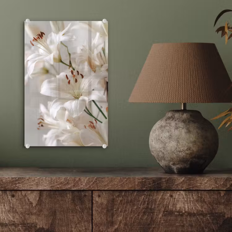 Glas schilderij - Lelies - Boekte - Wit - Meeldraden — 4