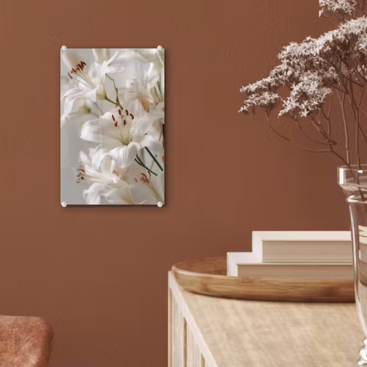 Glas schilderij - Lelies - Boekte - Wit - Meeldraden — 6